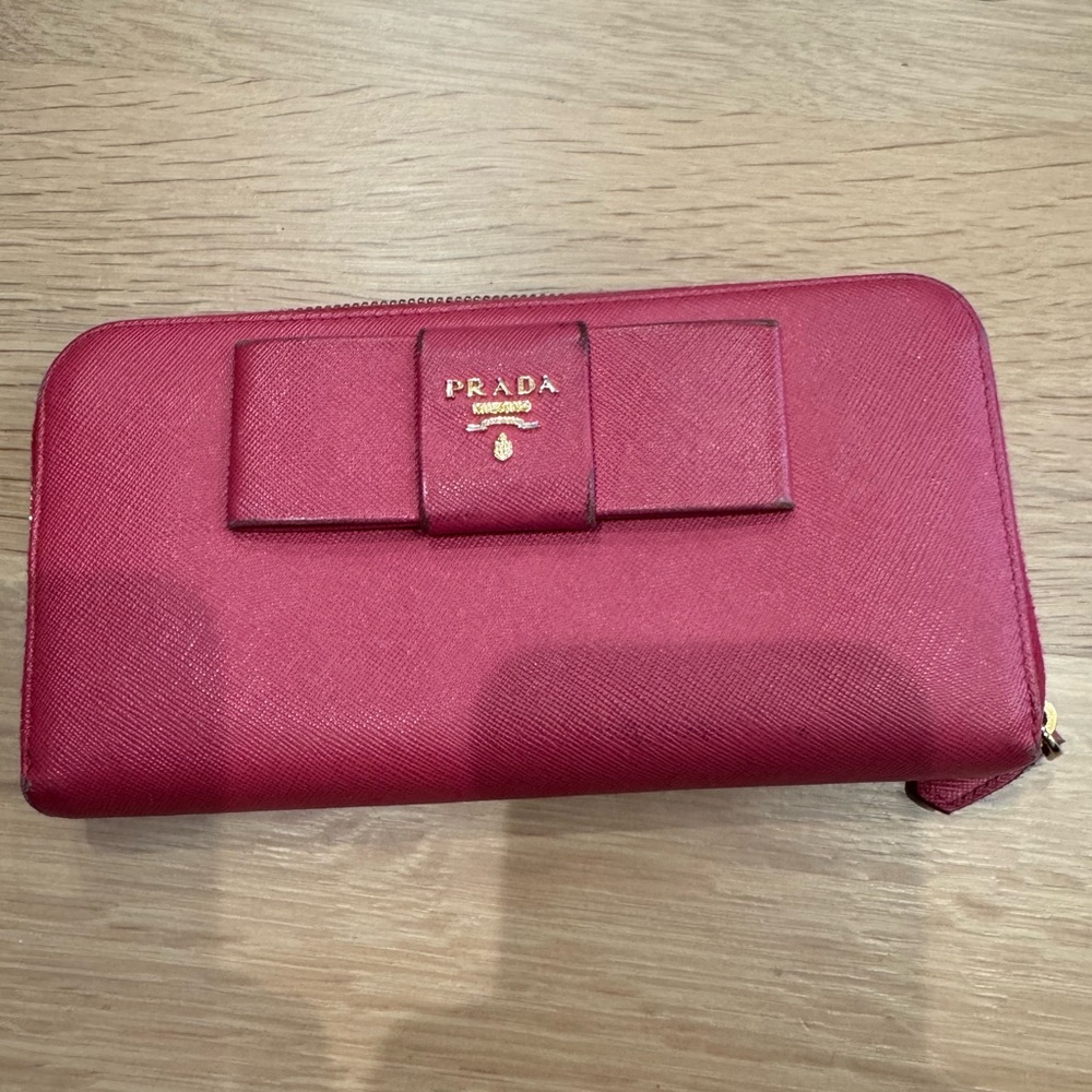 Prada Saffiano Pink Bow Wallet